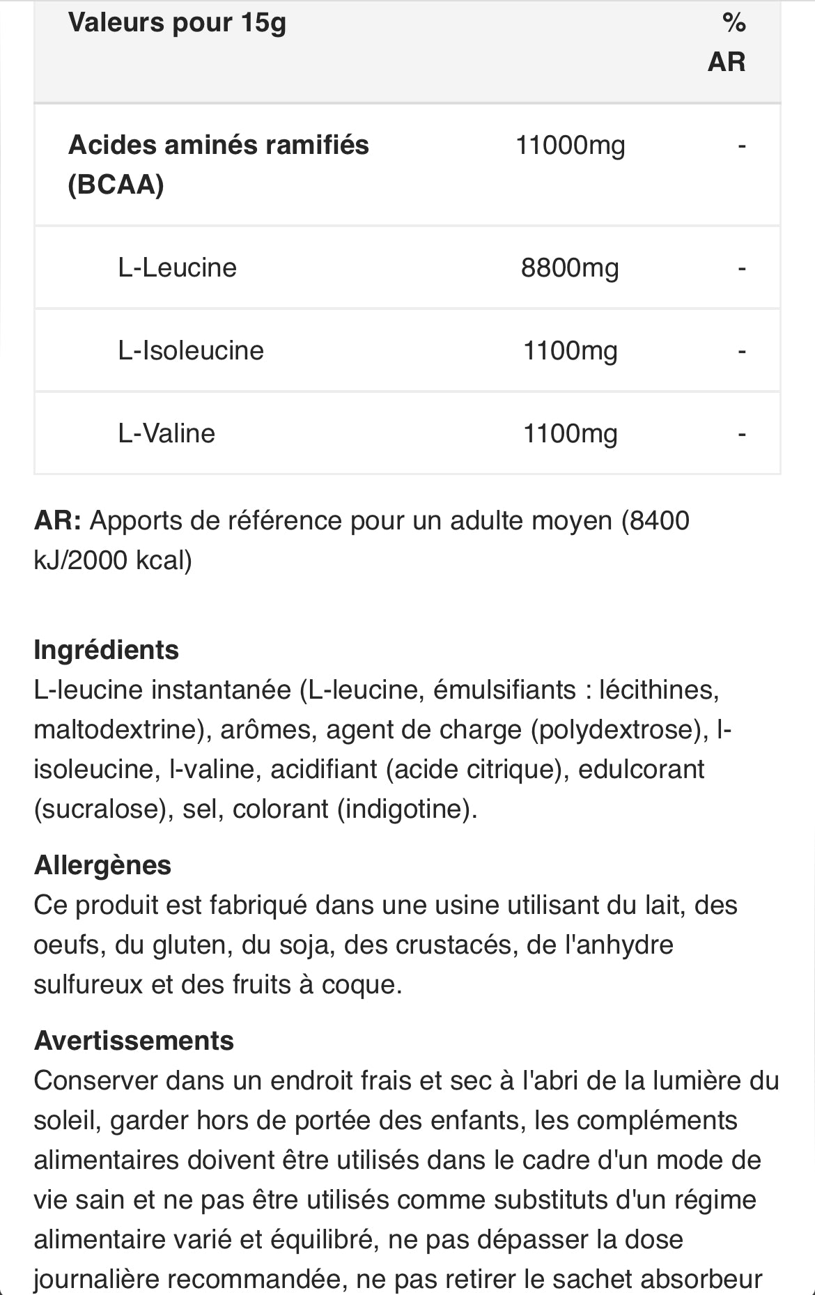 BCAA 8:1:1 zéro BIOTECH