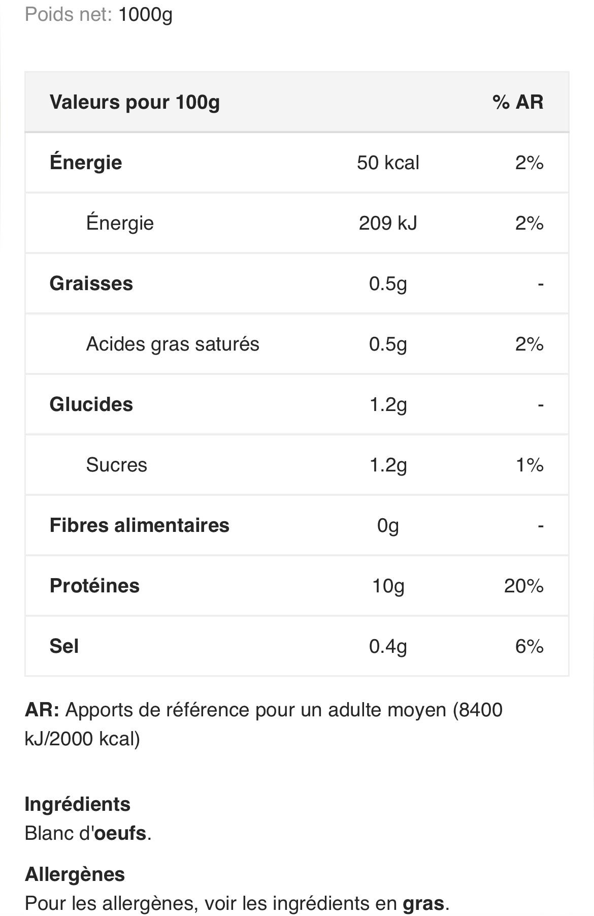 BLANC D’ŒUF LIQUIDE 1Litre