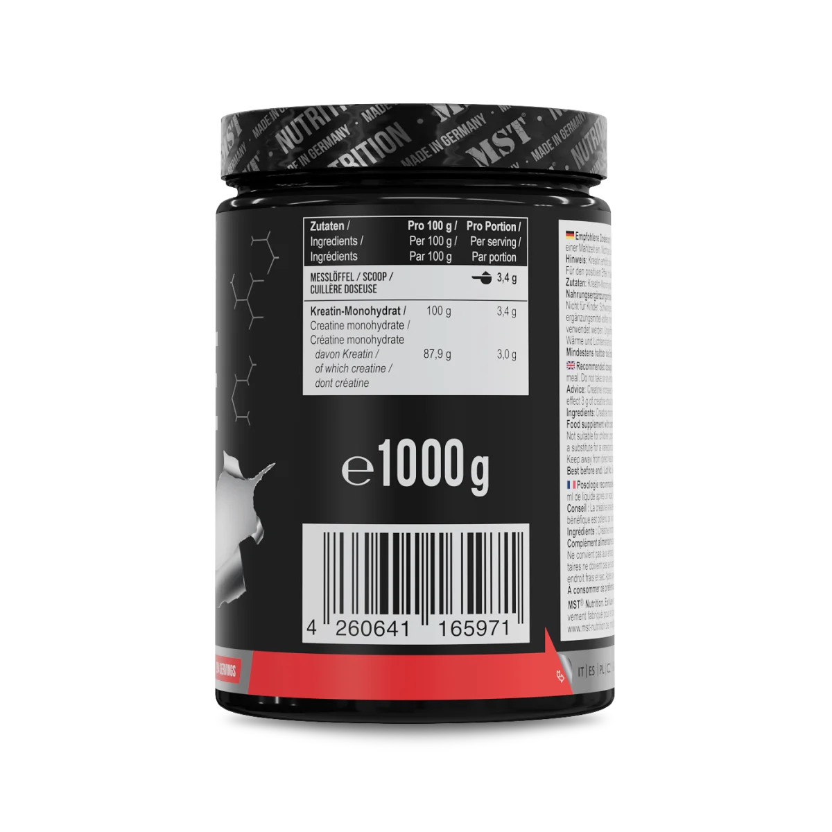 Créatine monohydrate 1kg sans saveurs MST Nutrition (Copie)