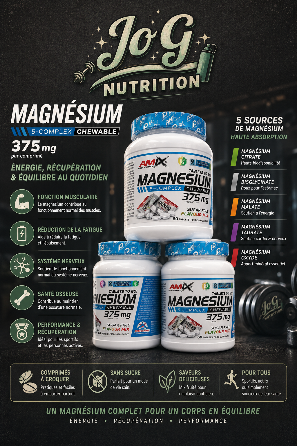 MAGNÉSIUM A CROQUER AMIX 60 tlb mix de saveurs
