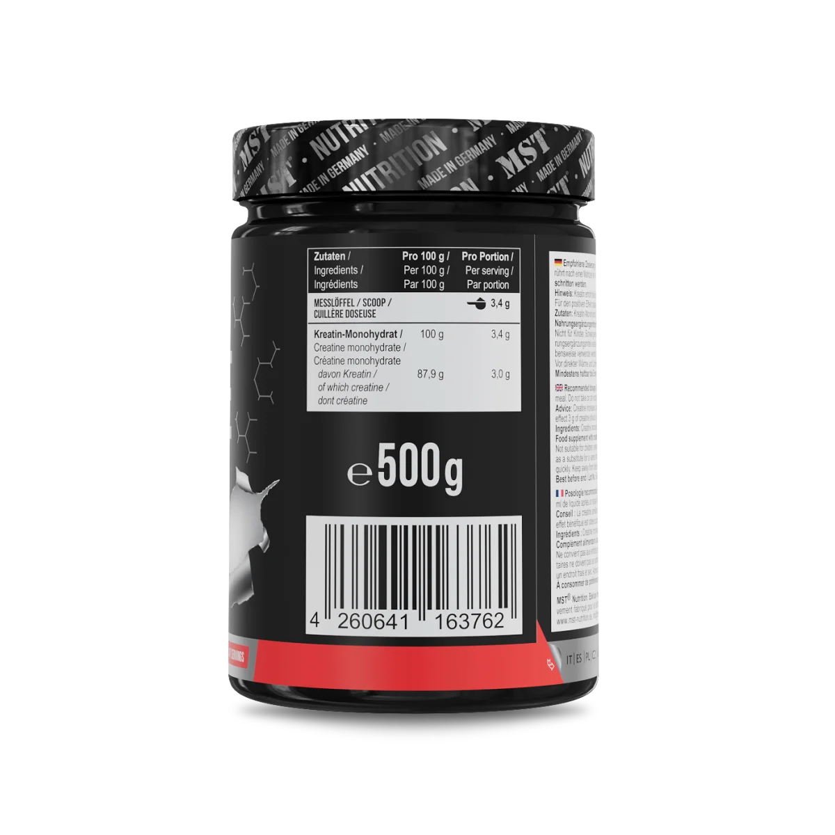 Créatine monohydrate 500g sans saveurs MST Nutrition